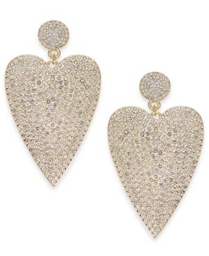 Thalia Sodi Gold-tone Pave Heart Drop Earrings, Created For Macy's