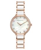 Bcbg Maxazria Ladies Rose Goldtone And White Ceramic Bracelet Watch With White Dial, 34mm