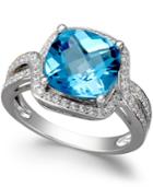 Blue Topaz (4-3/4 Ct. T.w.) And Diamond (1/3 Ct. T.w.) Ring In 14k White Gold