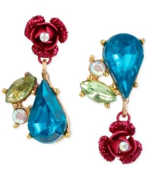 Betsey Johnson Gold-tone Rose And Crystal Stud Earrings