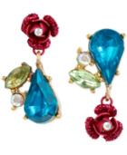 Betsey Johnson Gold-tone Rose And Crystal Stud Earrings