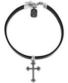 King Baby Cross Leather Choker Necklace In Sterling Silver, 12+ 2 Extender
