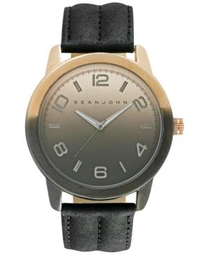 Sean John Men's Black Leather Strap Watch 48mm 10029430