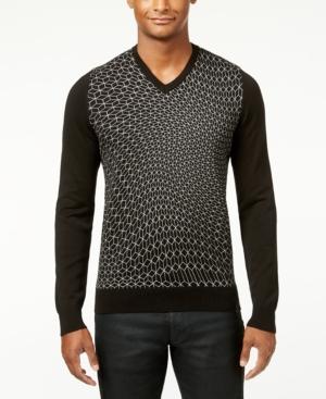 Calvin Klein Men's Reflective Grid V-neck Sweater