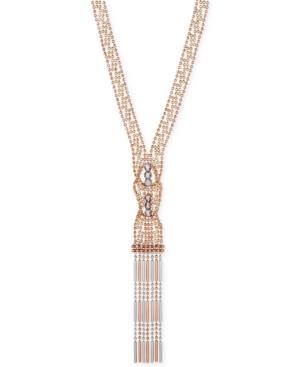 Tri-tone Beaded Lariat Necklace In 14k Yellow, Rose And White Gold