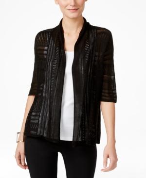 Ny Collection Open-front Elbow-sleeve Cardigan
