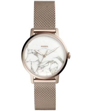 Fossil Women's Neely Pastel Pink-tone Stainless Steel Mesh Bracelet Watch 34mm