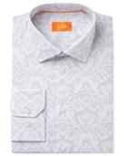 Tallia Men's Fitted Jacquard White & Grey Paisley Ground Dress Shirt