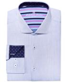 Michelsons Of London Men's Slim-fit Blue Twill Solid Dress Shirt