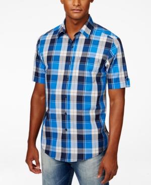 Sean John Men's Plaid Satin Short-sleeve Shirt
