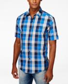 Sean John Men's Plaid Satin Short-sleeve Shirt