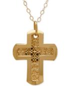 Fancy Design Cross Pendant Necklace In 10k Gold
