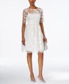 Adrianna Papell Short-sleeve Floral-embroidered Sheath Dress