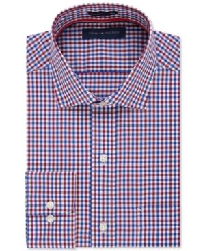Tommy Hilfiger Men's Classic-fit Non-iron Red And Blue Gingham Dress Shirt