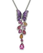 Sterling Silver Necklace, Topaz (1-5/8 Ct. T.w.) And Multi Color Enamel Butterfly Pendant