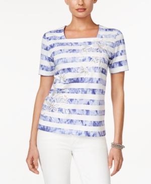 Alfred Dunner Cyprus Collection Striped Square-neck Top