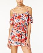 One Clothing Juniors' Printed Cold-shoulder Romper