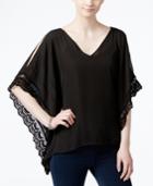 Bcx Juniors' Solid Crochet Trim Poncho Top