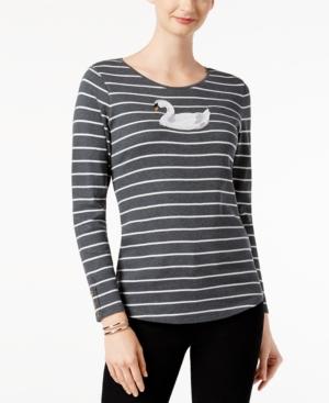 Charter Club Cotton Beaded Swan Top, Created For Macy's