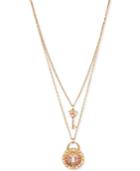 Betsey Johnson Gold-tone Crystal Pave Lock And Key Layer Pendant Necklace