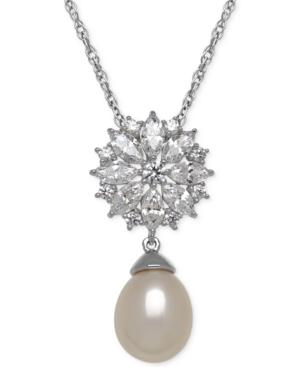 Cultured Freshwater Pearl (12mm) And Cubic Zirconia Pendant Necklace In Sterling Silver