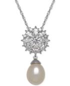 Cultured Freshwater Pearl (12mm) And Cubic Zirconia Pendant Necklace In Sterling Silver
