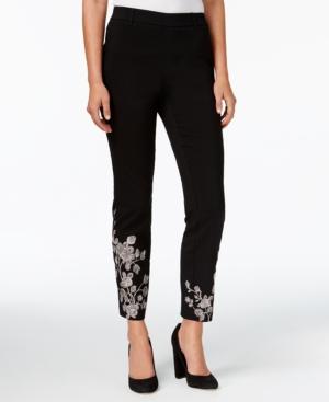 Style & Co Embroidered Ponte-knit Pull-on Pants, Created For Macy's