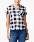 Polly & Esther Juniors' Hooded Short-sleeve Plaid Shirt