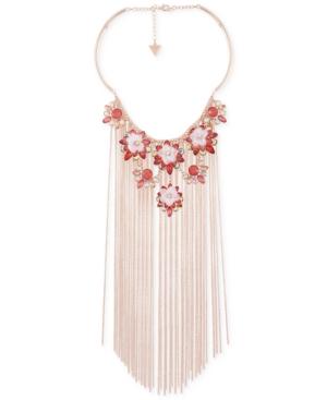 Guess Rose Gold-tone Flower & Chain Fringe Statement Necklace, 15 + 3 Extender