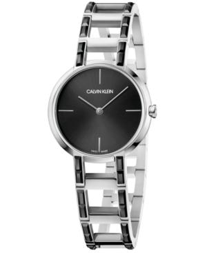 Calvin Klein Women's Swiss Cheers Stainless Steel & Black Swarovski Stone Bracelet Watch 32mm