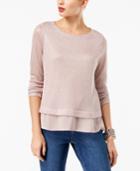 Inc International Concepts Shine Faux-layered Sweater, Created For Macy's