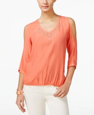 Ny Collection Petite Embellished Cold-shoulder Blouse