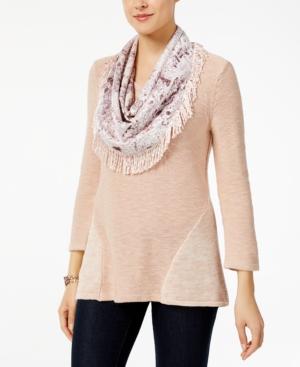 Style & Co Velvet Removable-scarf Sweater, Created For Macy's
