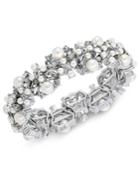 Charter Club Silver-tone Imitation Pearl, Stone & Crystal Stretch Bracelet, Created For Macy's