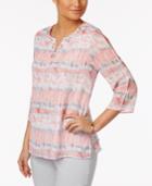 Alfred Dunner Rose Hill Watercolor Studded-neck Top