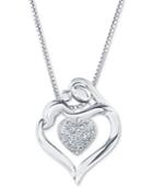 Diamond Mother & Child Heart 18 Pendant Necklace (1/8 Ct. T.w.) In Sterling Silver