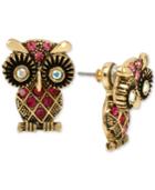 Betsey Johnson Gold-tone Pink Pave Owl Earring Jackets