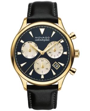 Movado Men's Swiss Chronograph Heritage Series Calendoplan Black Leather Strap Watch 43mm 3650006