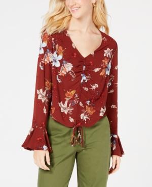 Be Bop Juniors' Printed & Ruched Bell-sleeve Top
