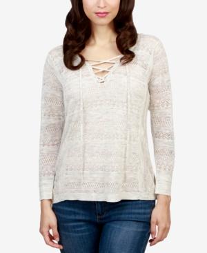 Lucky Brand Pointelle-striped Lace-up Top