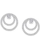 Swarovski Silver-tone Double Circle Pave Front And Back Earrings