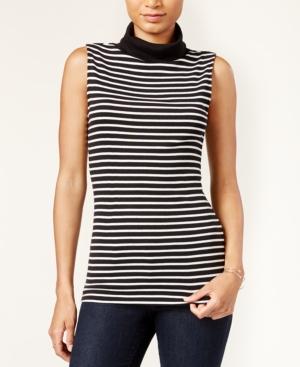Maison Jules Sleeveless Striped Turtleneck, Only At Macy's