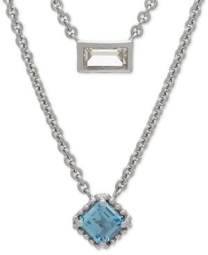 Blue Topaz (3/4 Ct. T.w.) White Topaz (3/8 Ct. T.w.) Layered 17 Pendant Necklace In Sterling Silver