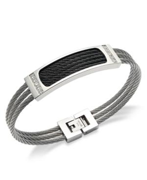 Men's Diamond Bracelet, Stainless Steel Three-row Cable And Diamond Bracelet (1/6 Ct. T.w.)