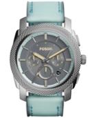 Fossil Men's Chronograph Machine Green Leather Strap Watch 45mm Fs5189