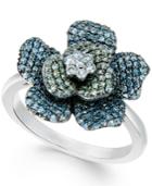 Wrapped In Love Multicolor Diamond Flower Ring (1 Ct. T.w.) In 14k White Gold, Created For Macy's