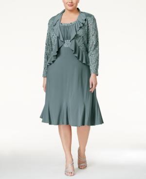 R & M Richards Plus Size Sheath Dress And Ruffled Jacket