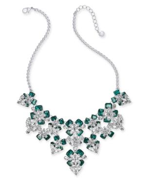 Charter Club Silver-tone Emerald Crystal & Stone Flower Statement Necklace, 17 + 2 Extender, Created For Macy's