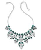 Charter Club Silver-tone Emerald Crystal & Stone Flower Statement Necklace, 17 + 2 Extender, Created For Macy's