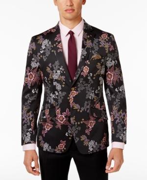Tallia Men's Slim-fit Black Floral Dinner Jacket